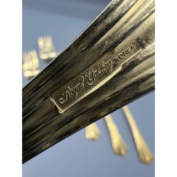 7 Royal Gallery Gold Electroplate Salad Forks Lavish Luncheon Dessert Fork Set - Picture 3 of 8